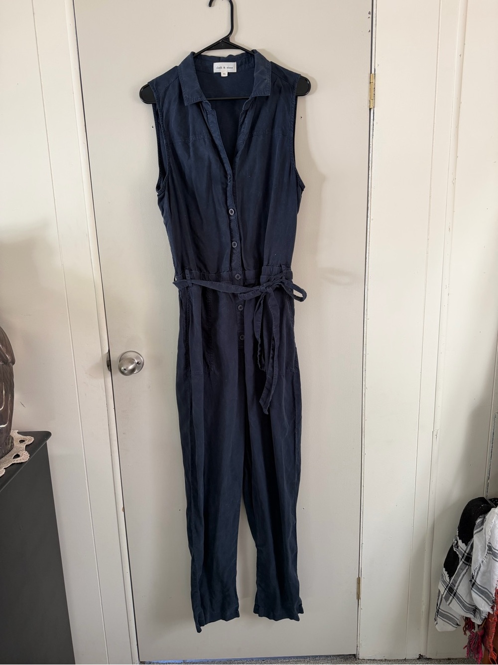 cloth & stone Sleeveless Navy Button-Front Jumpsuit with Tie Waist